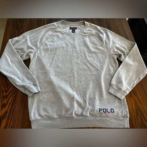 Polo Ralph Lauren Raglan Grey Crewneck Regular Fit Mens Sleepwear Sweatshirt L - Picture 6 of 11